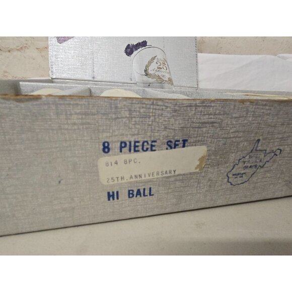 8 Vintage West Virginia Silver 25th Anniversary Hi-Ball Glass Set Boxed Set - Picture 3 of 7